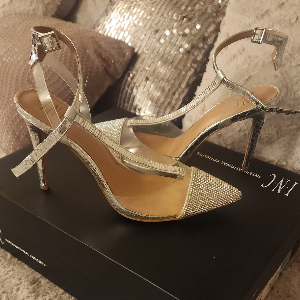 INC International Concepts Women's Glittering Silver Heels